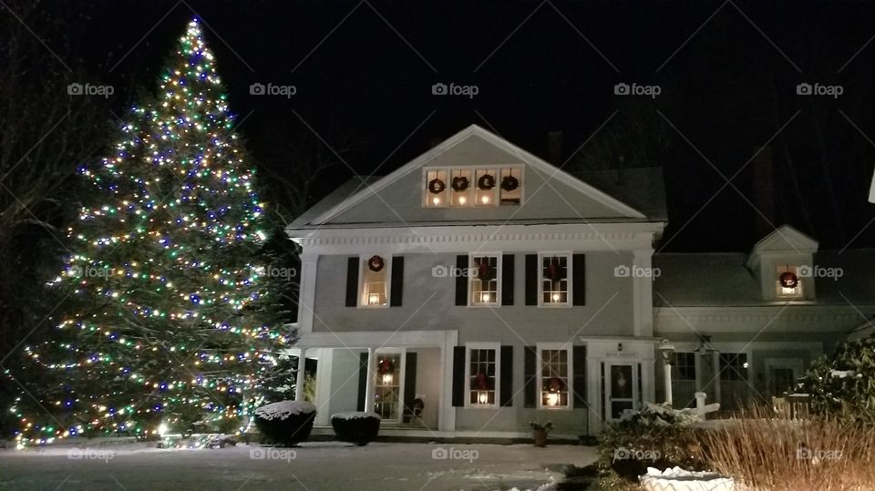 A New England Christmas. The lights and snow are just the thing for a Cape Cod white Christmas.