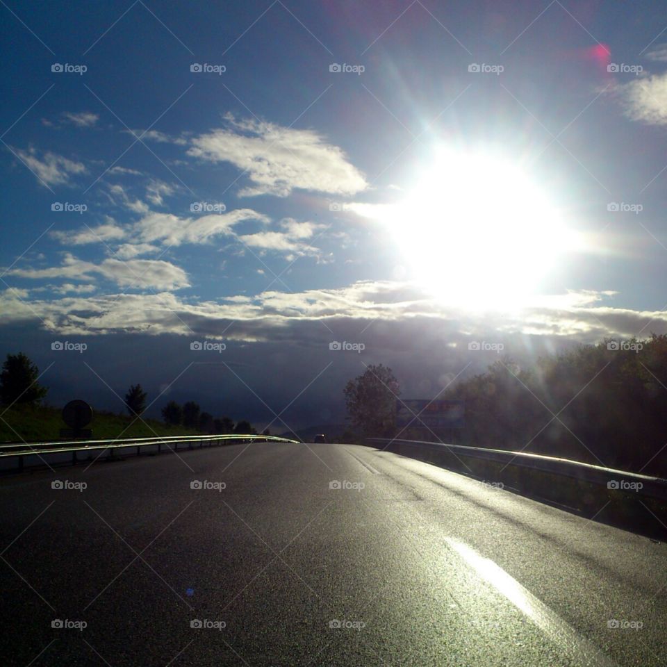 On the road. sunbeam on the road