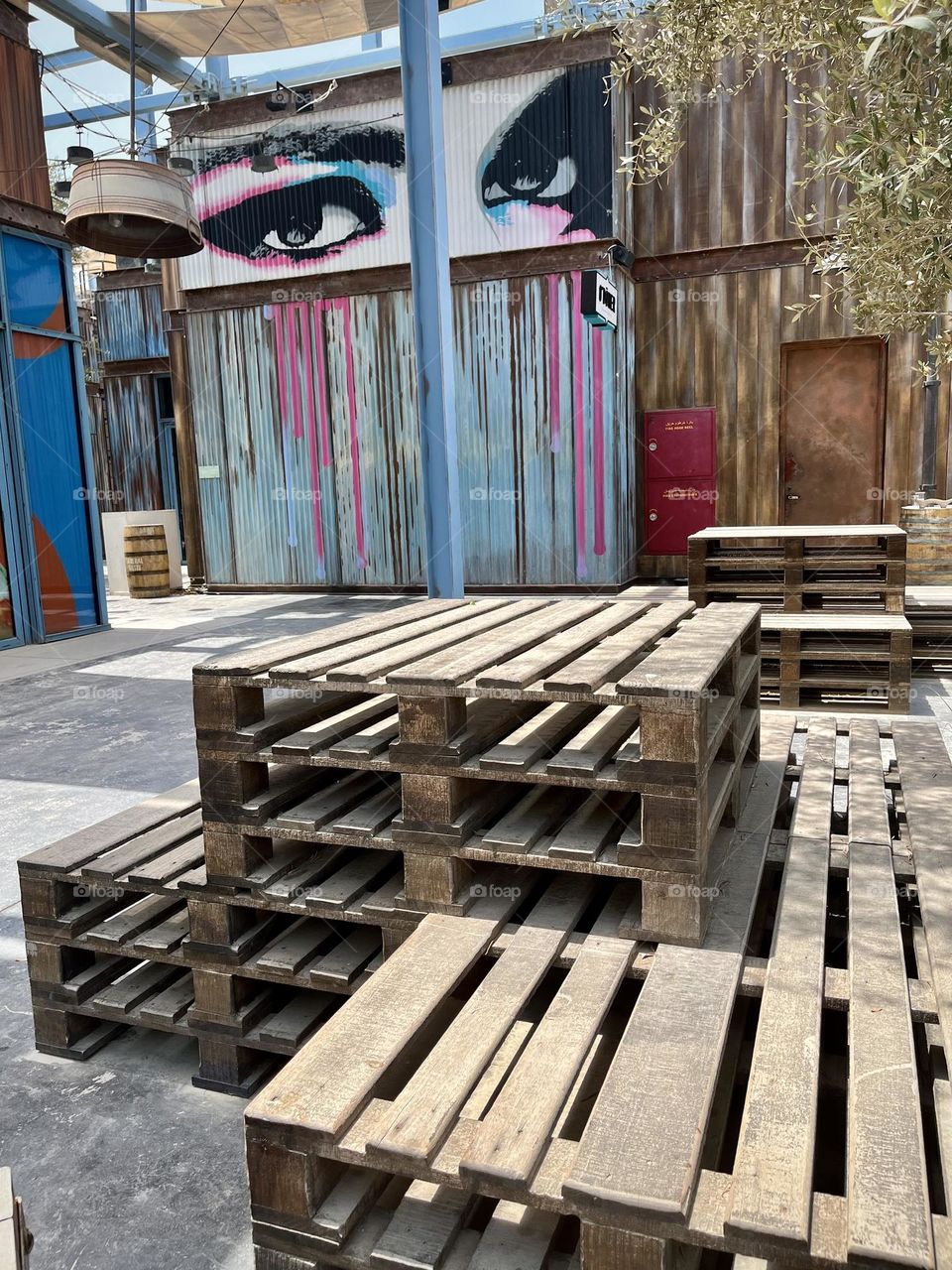 View of a Dubai seaside tourist area in American retro style