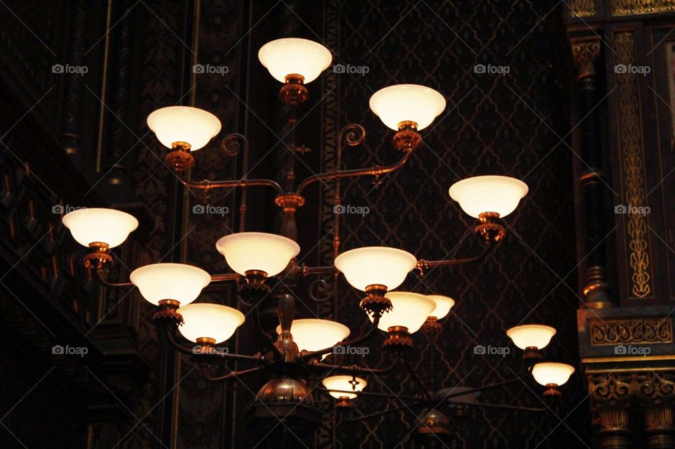 Lamps in the dark, luxury, Prague.