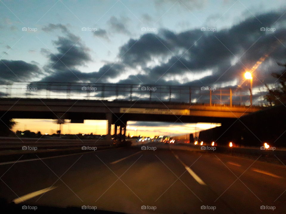 sunset on the highway