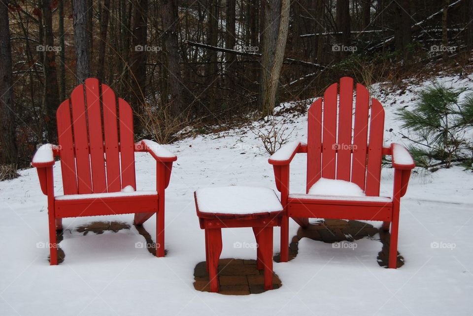 Chairs in the snow