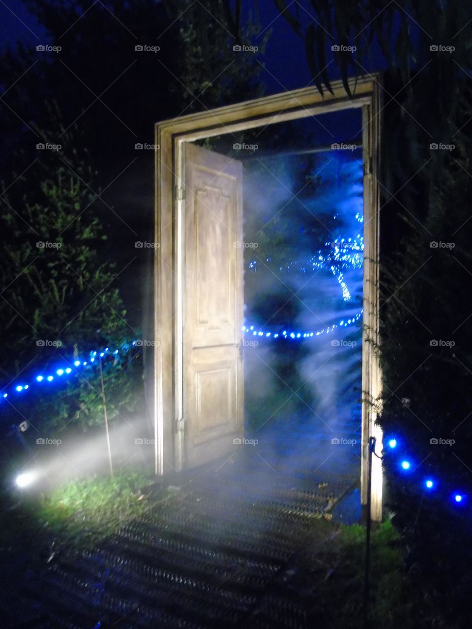 Secret, fairytale doors, steam and lights, entrance to mystery word