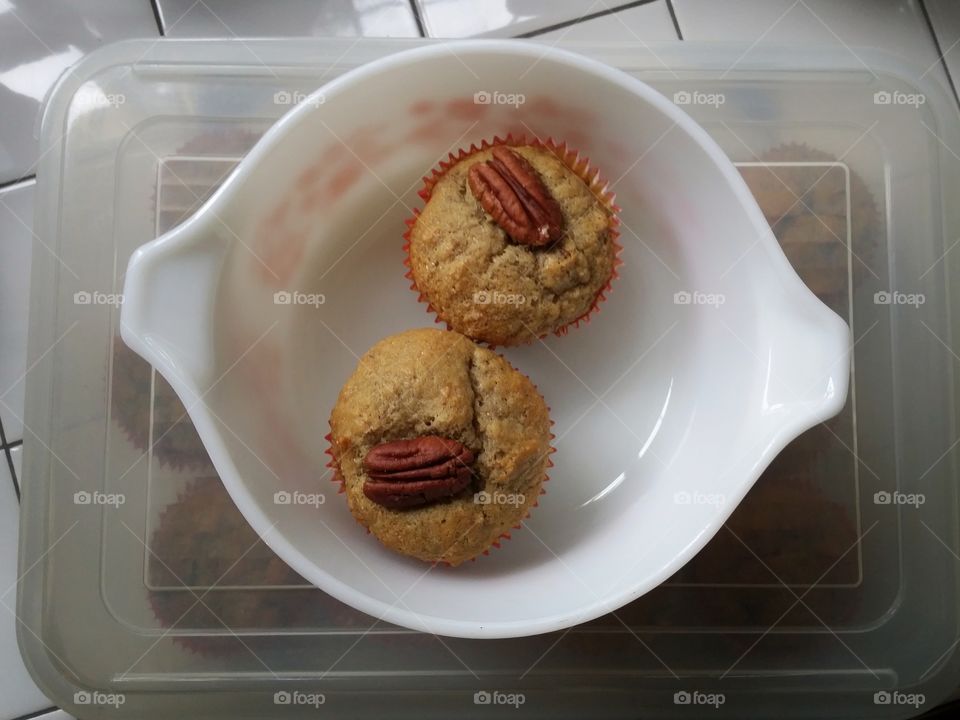 Homemade Banana Nut Muffins in Pyrex