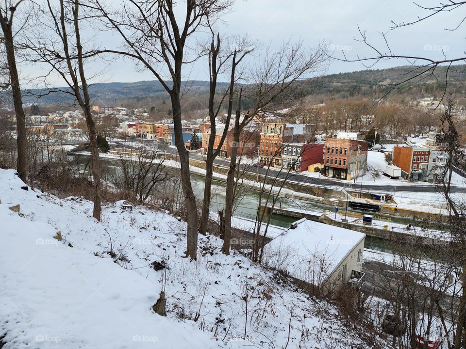 The frozen town of Whitehall New York features old buildings that would have a remarkable story to tell