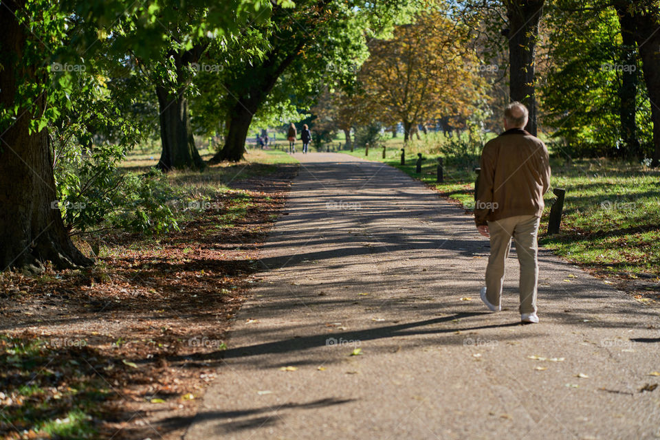 Elderly man walking in the park 