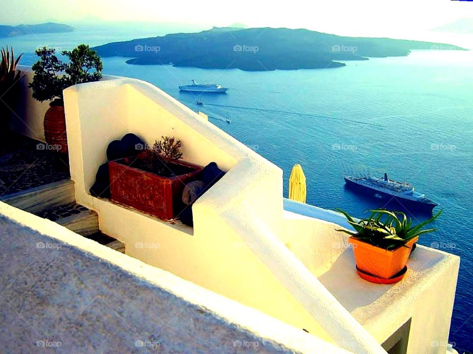 Santorini. View from a balcony in Santorini Greece
