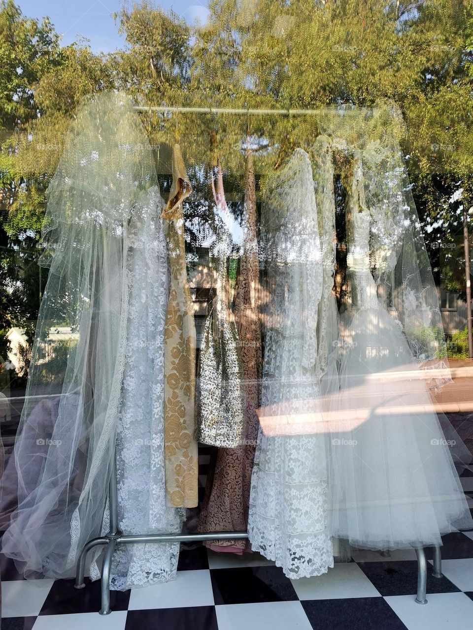 Dresses in window