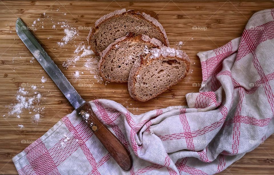 Bread on cutting board