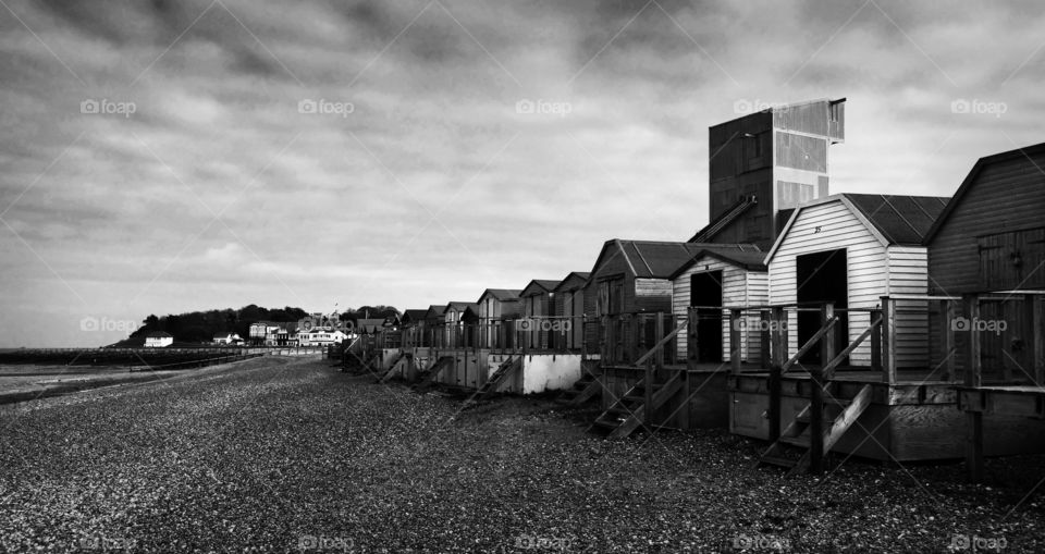 Beach huts on a grey day
