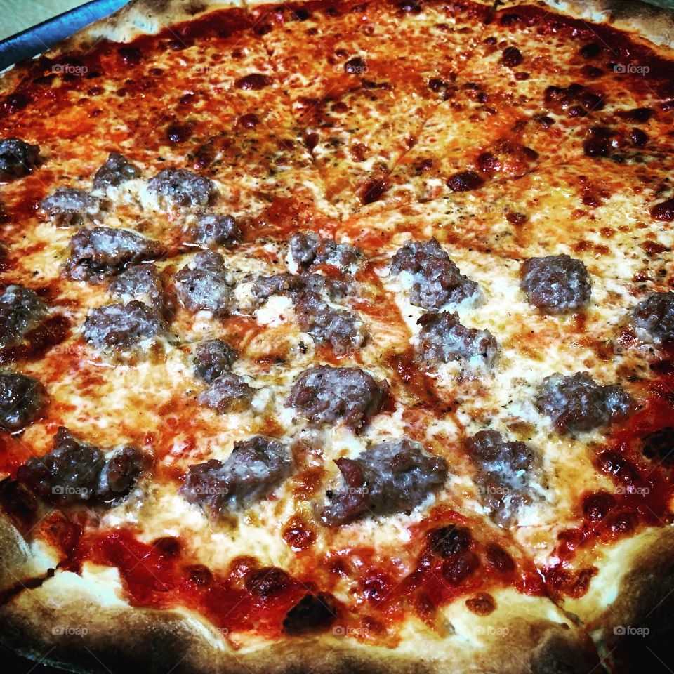 Sausage and Cheese Pizza, Louie and Ernie’s, Bronx, New York
