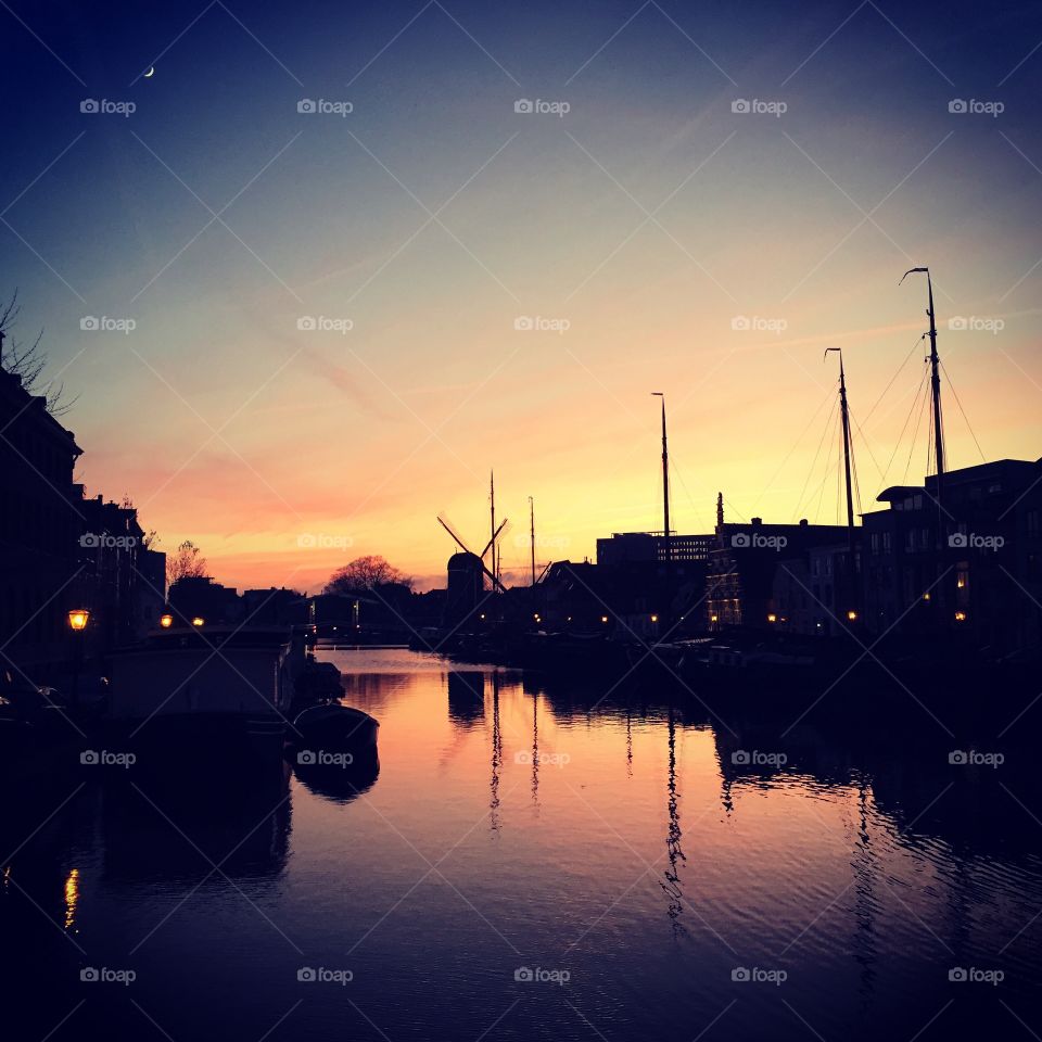 Goodnight From Leiden. Leiden, The Netherlands at sunset. 