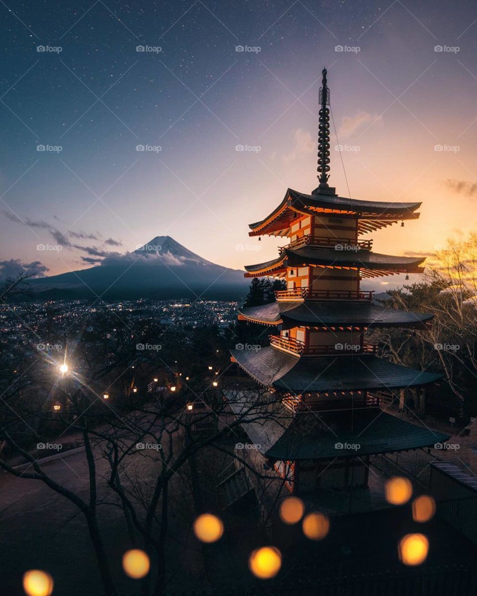 Just after the sun goes down, the stars come up with the glow of the city lights around Mt. Fuji. One of the craziest mountains I’ve ever seen.