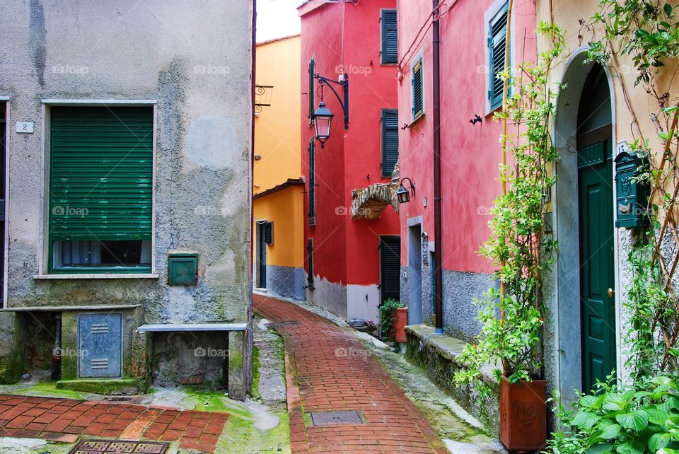 Colored house at Montemarcello, La Spezia, Italy.