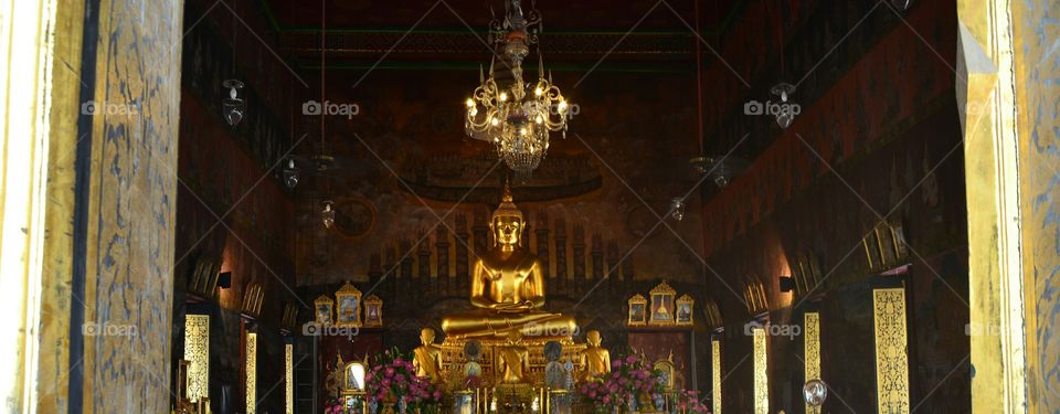 Pra prathan Rab Yim Fa. The Image of Buddha in temple at Wat Rakang Kositaram @ Bangkok, Thailand. 