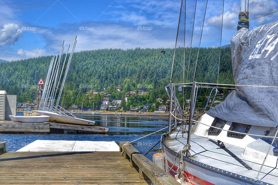 Sailboat in the marina, view. Sailboat in the marina, view