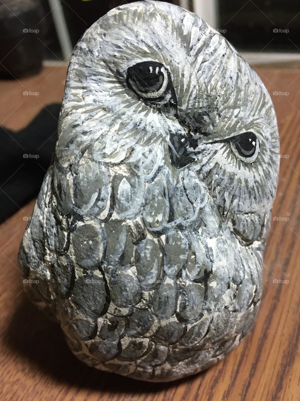 Stoned art. Hand painted stone reflection the artist ability to  bring a stone to life . Grey owlet. 