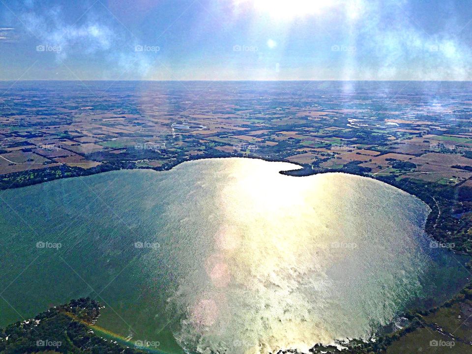 Aerial view. Aerial view of the lakes reflection below.