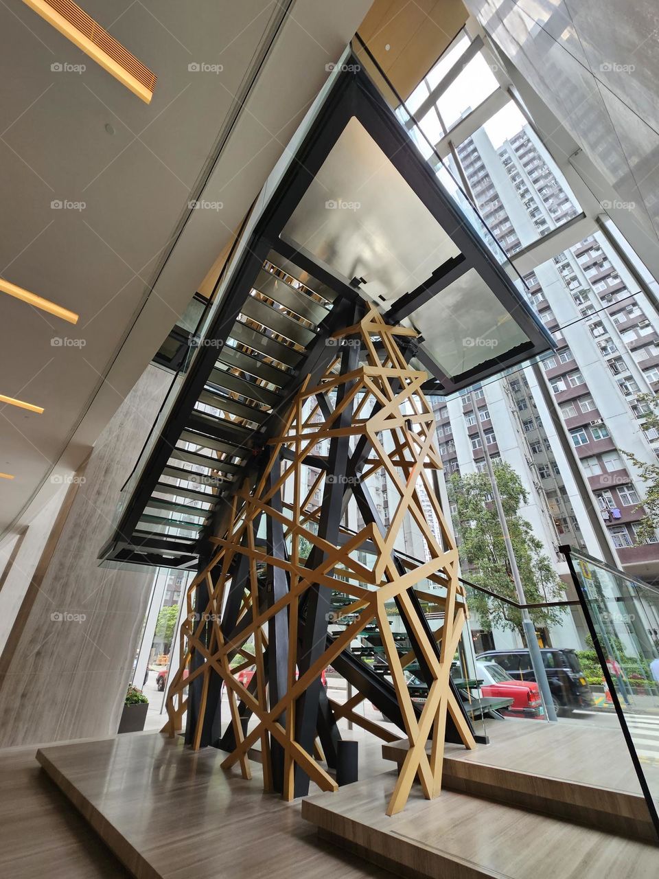 Artistic staircase at East Hotel Hong Kong