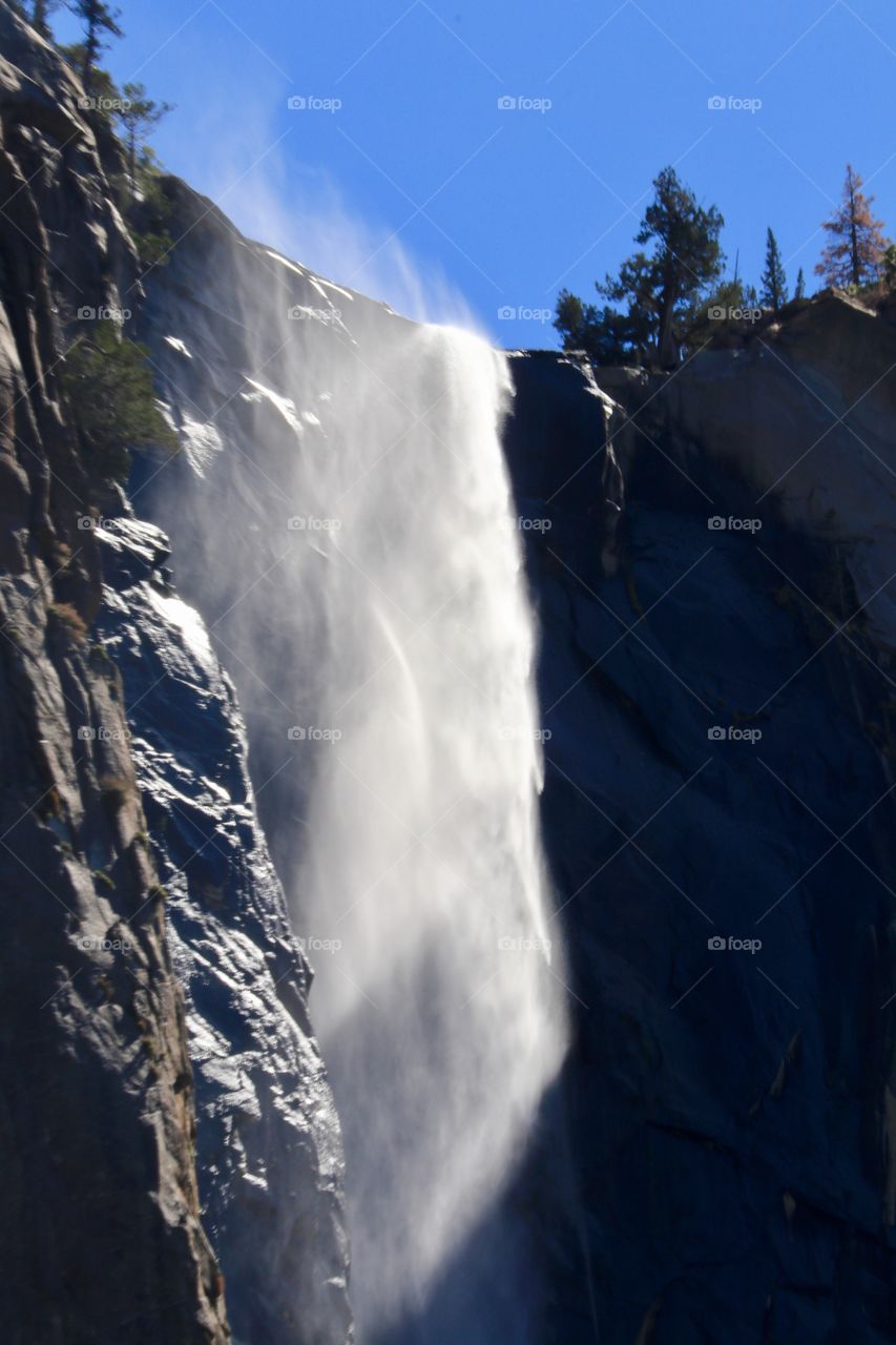 High vernal waterfall at Yosemite national park in autumn 