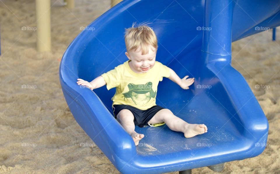 Bubba having fun on the slide!