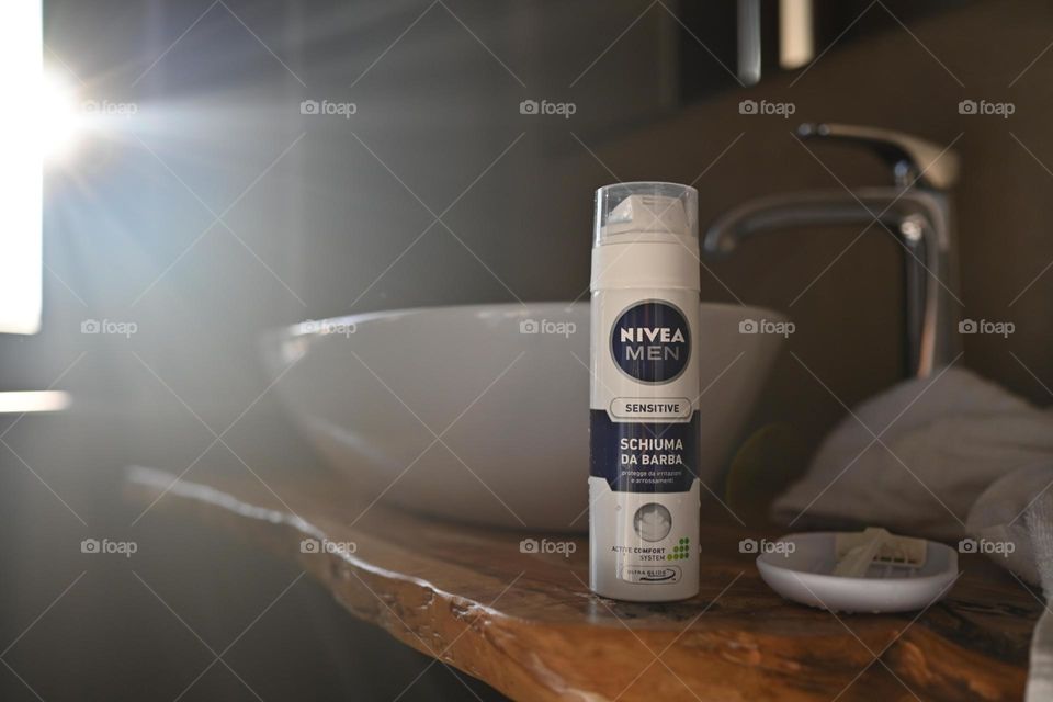 Nivea shaving foam in dim light