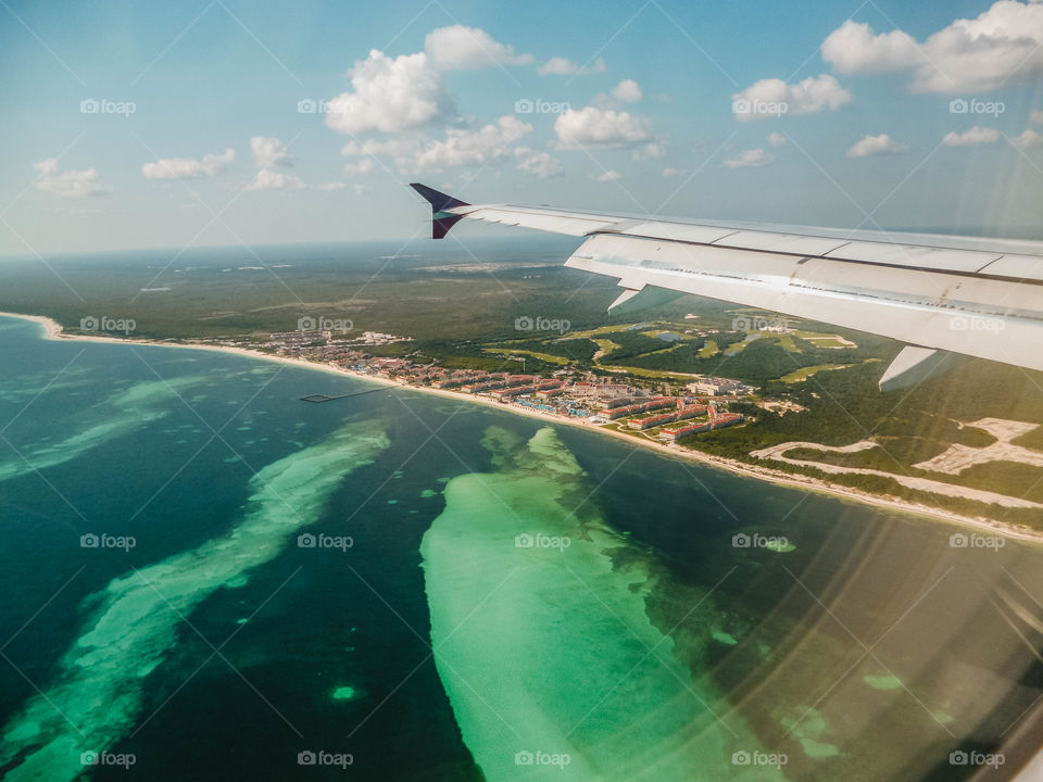 Beautiful air view of the wonderful mother nature in the paradise beaches of the Cancun