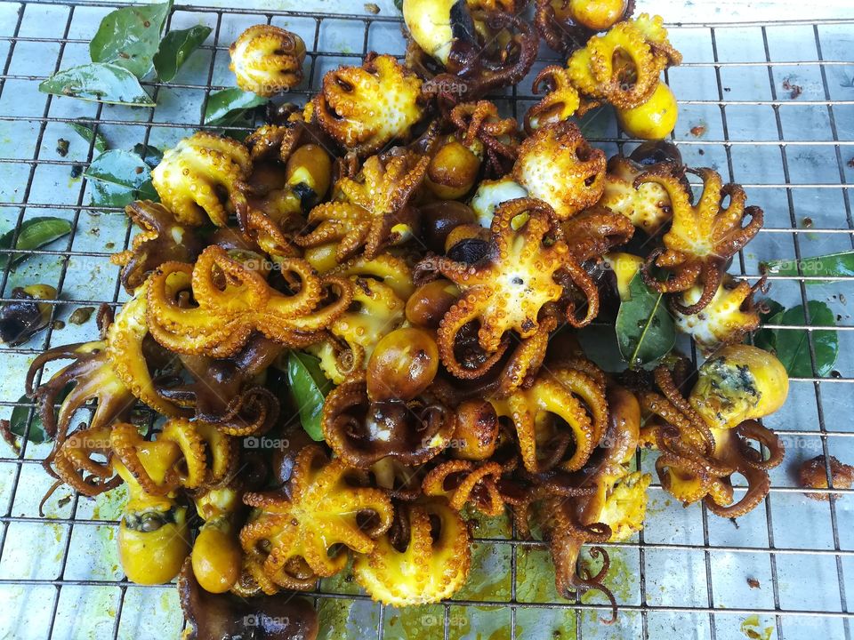 squid fried with herb