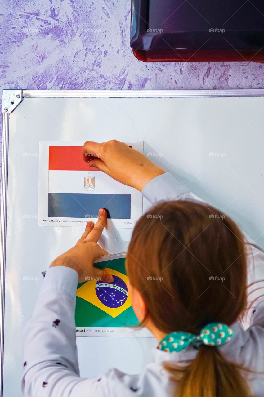 Egypt  and Brazilian flag on blackboard