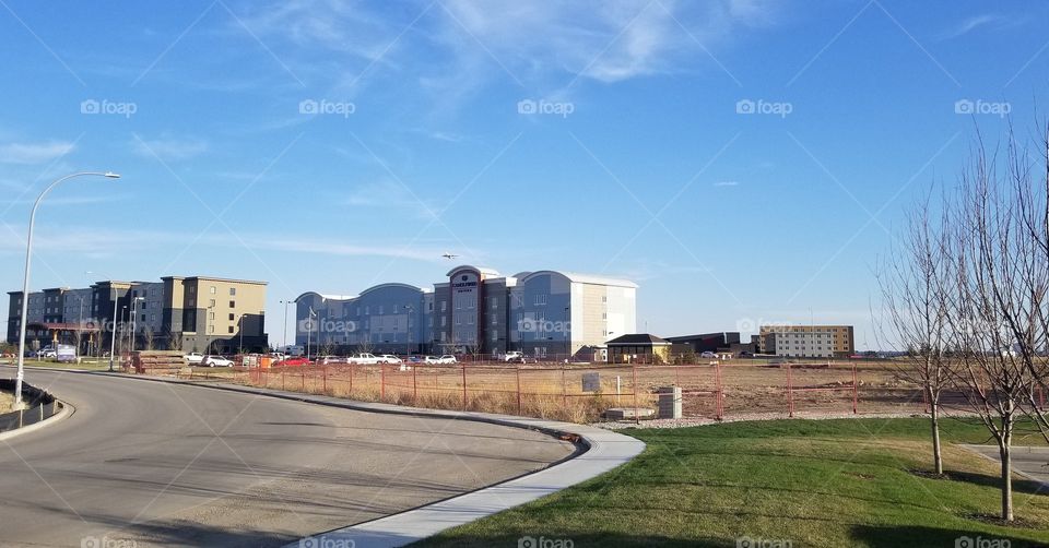 new hotel development near the Calgary airport. blue sky and beautiful day