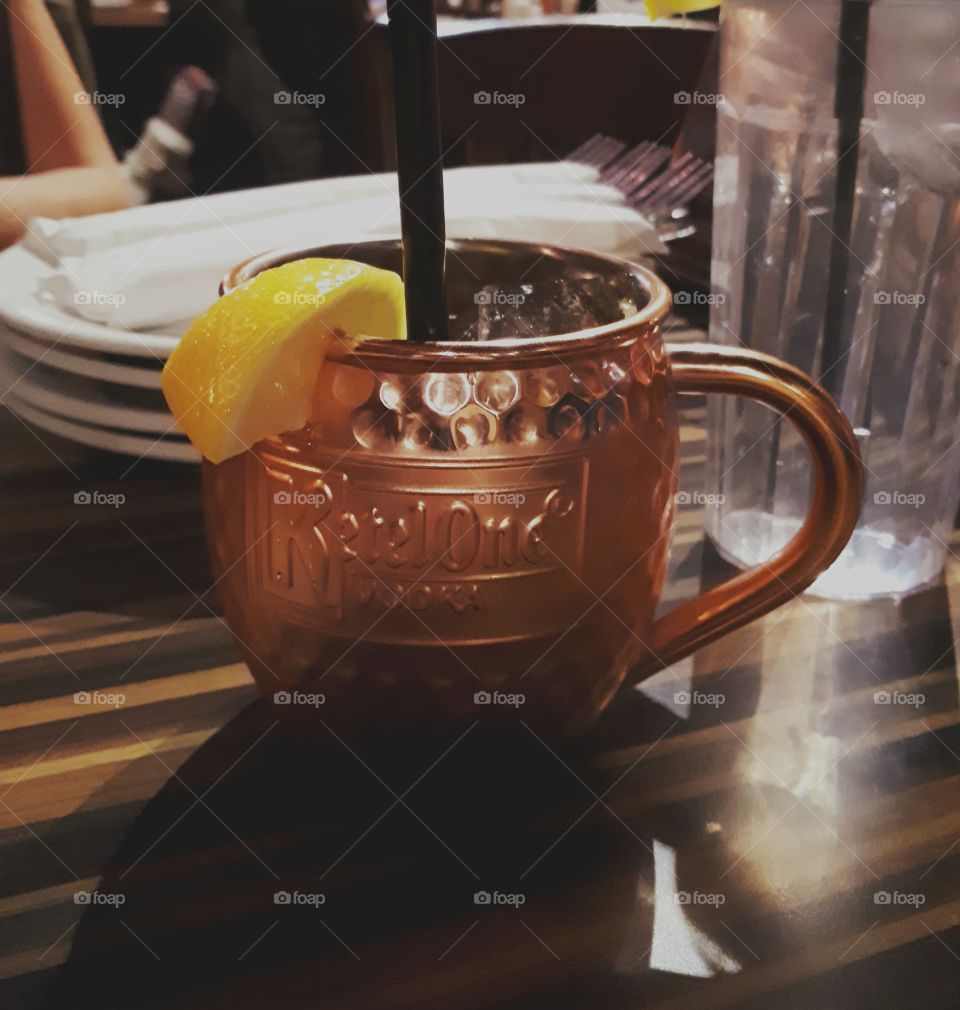 Muscow mule in copper cup