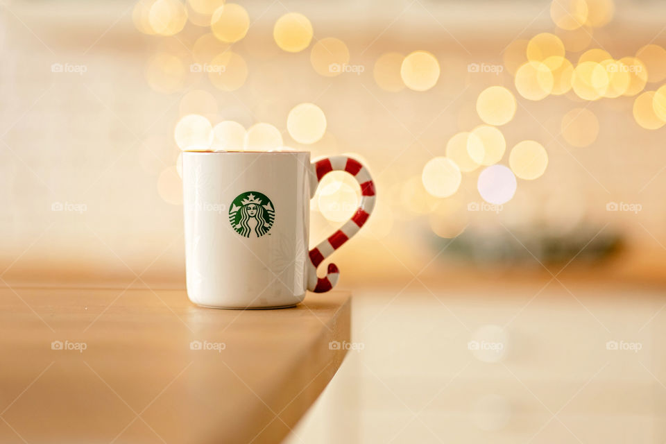 KIEV, UKRAINE - NOVEMBER, 2019: cup of Starbucks popular holiday beverage