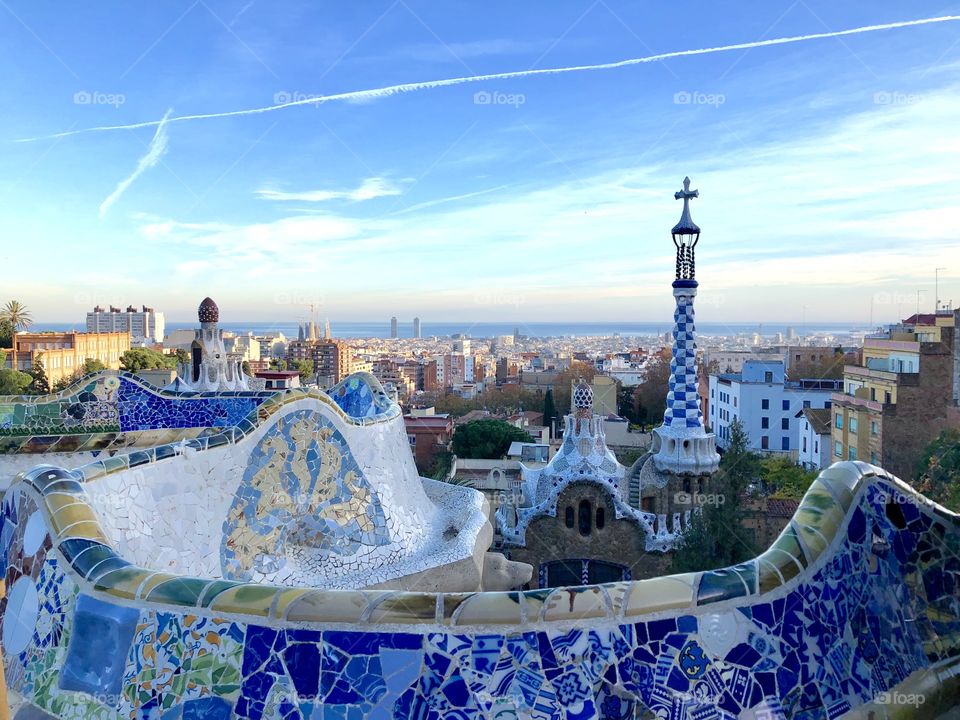 The best and world-renowned view from Park Guell in Barcelona. An ode to the magnificent Gaudi and a must-see if you are a tourist in the spectacular city. 