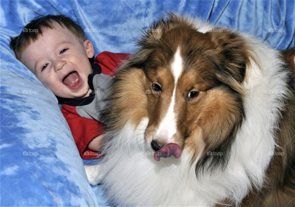 Toddler and his dog