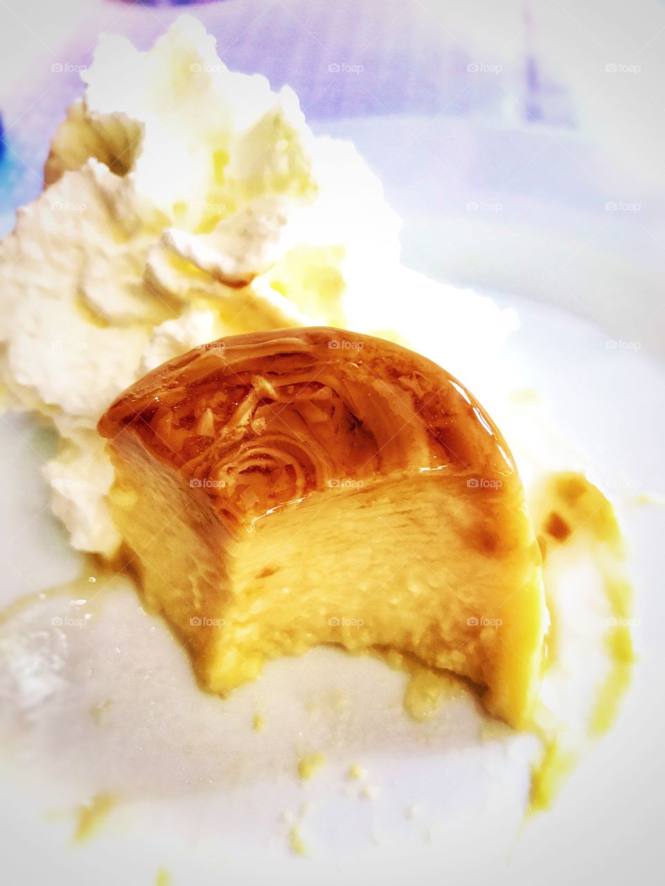 Flan with whipped cream