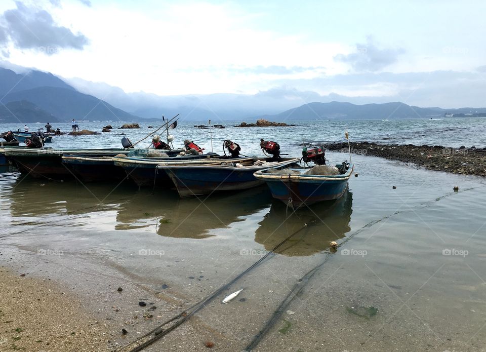 Fishing Boats at Dapeng Beach in Shenzhen, China