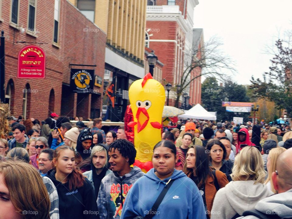 Random chicken walking around town 