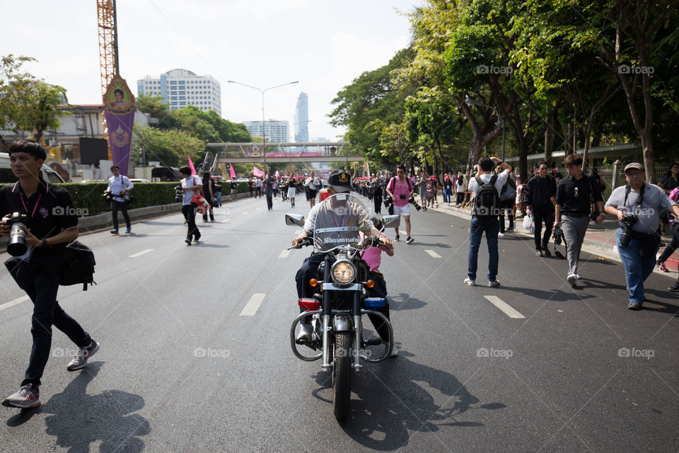 Motorcycle in front of the parade