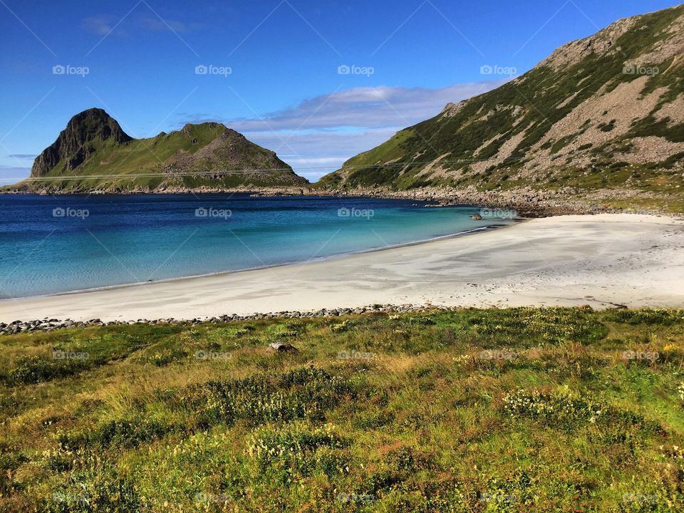 View of beach at Lofoten Island