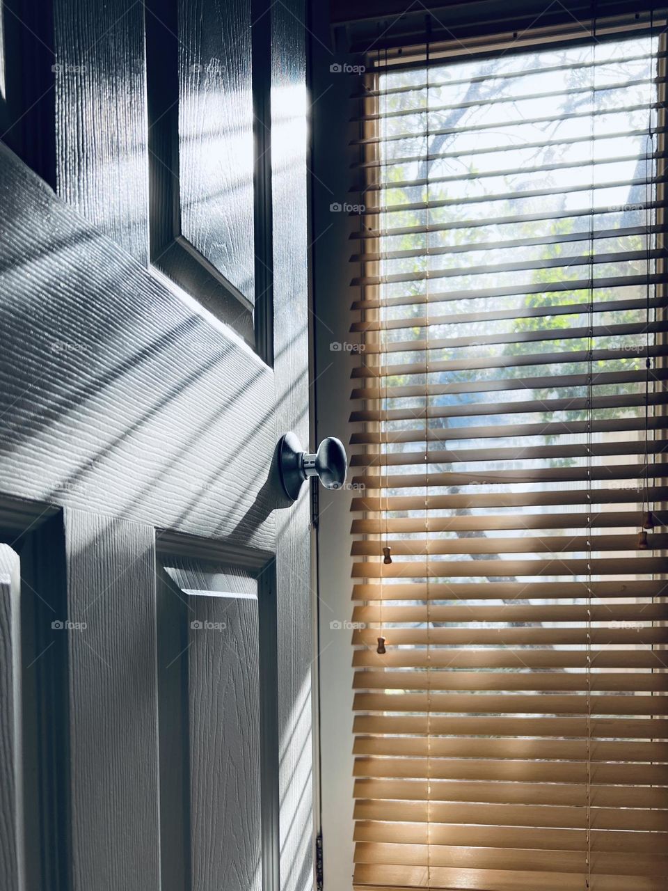 The simple power of sunlight and shadow. Just a glimpse of magic in ordinary window light through a window blind.