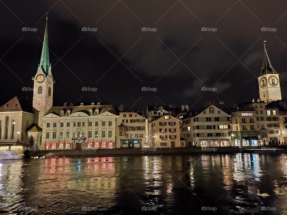 Zurich Switzerland by night reflection
