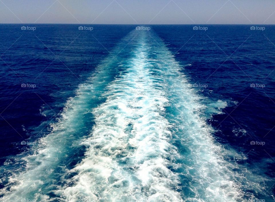 Trail of the ship in the Pacific Ocean