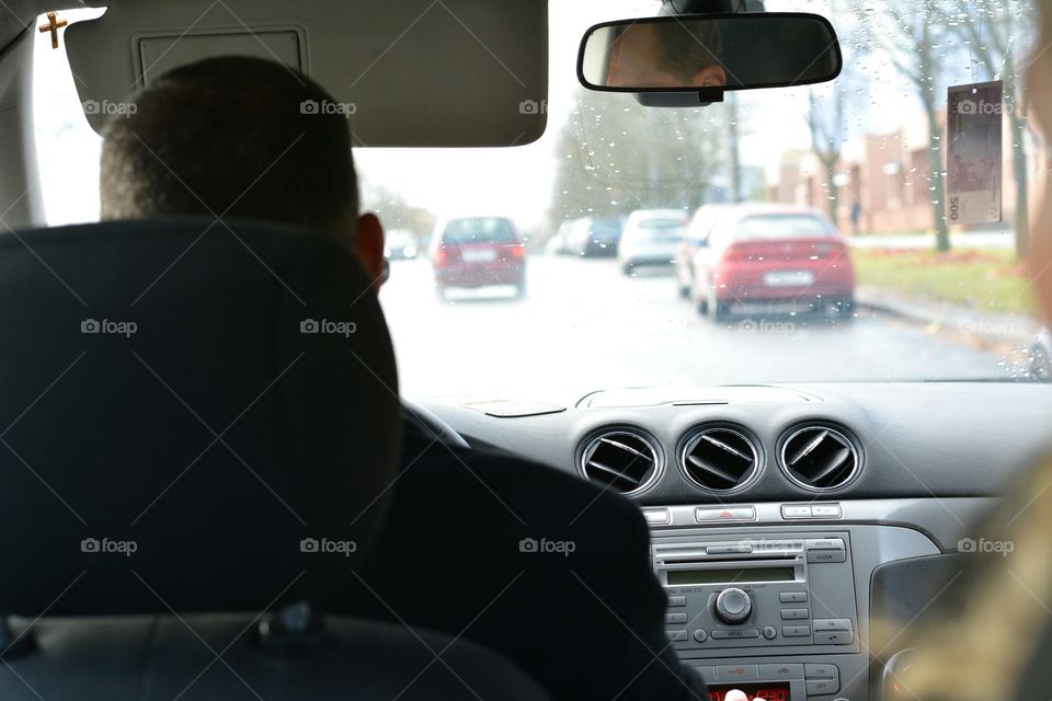 Man driving a car