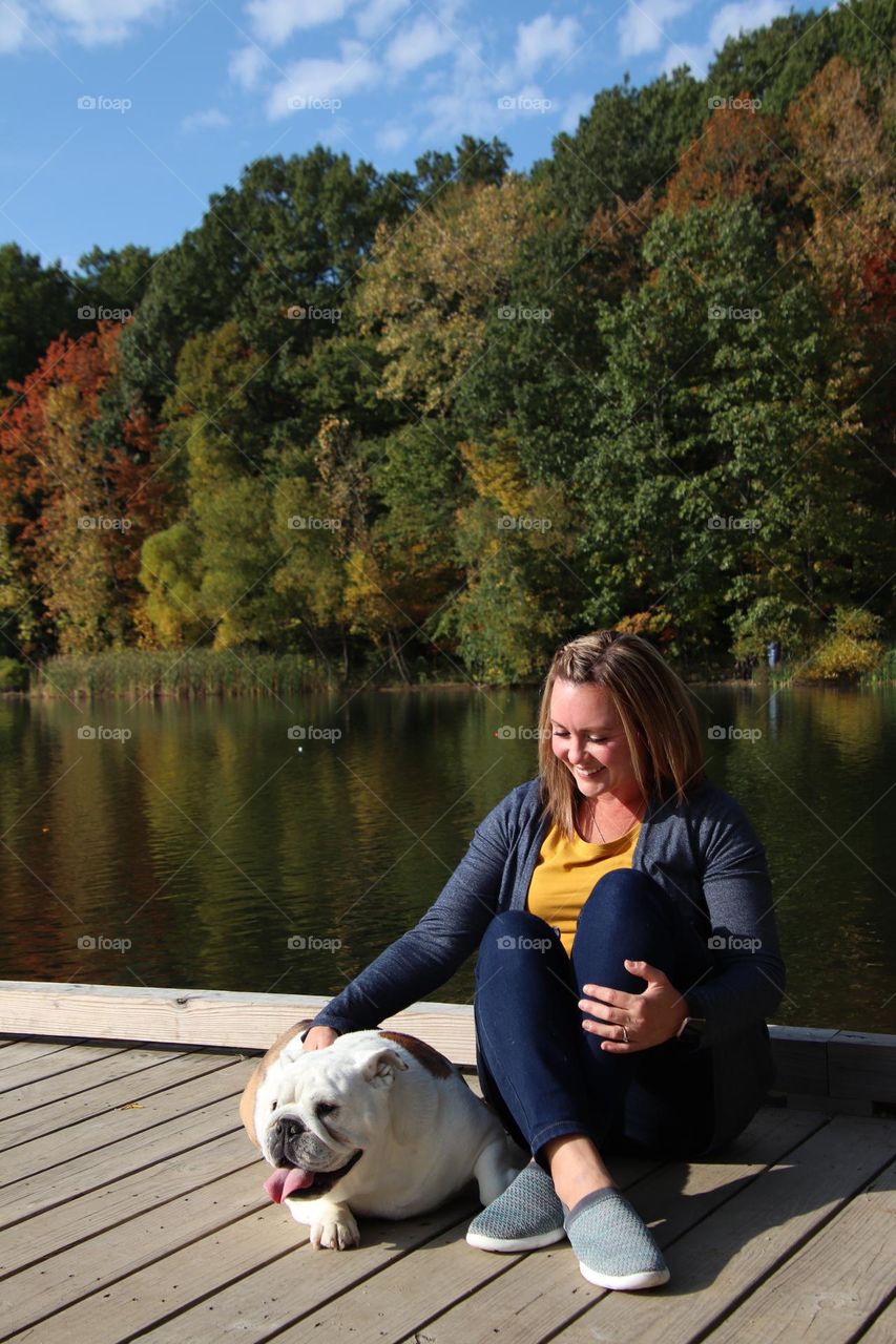 Woman and her bulldog