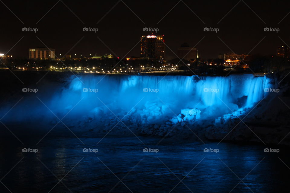 Niagara Falls frozen at night