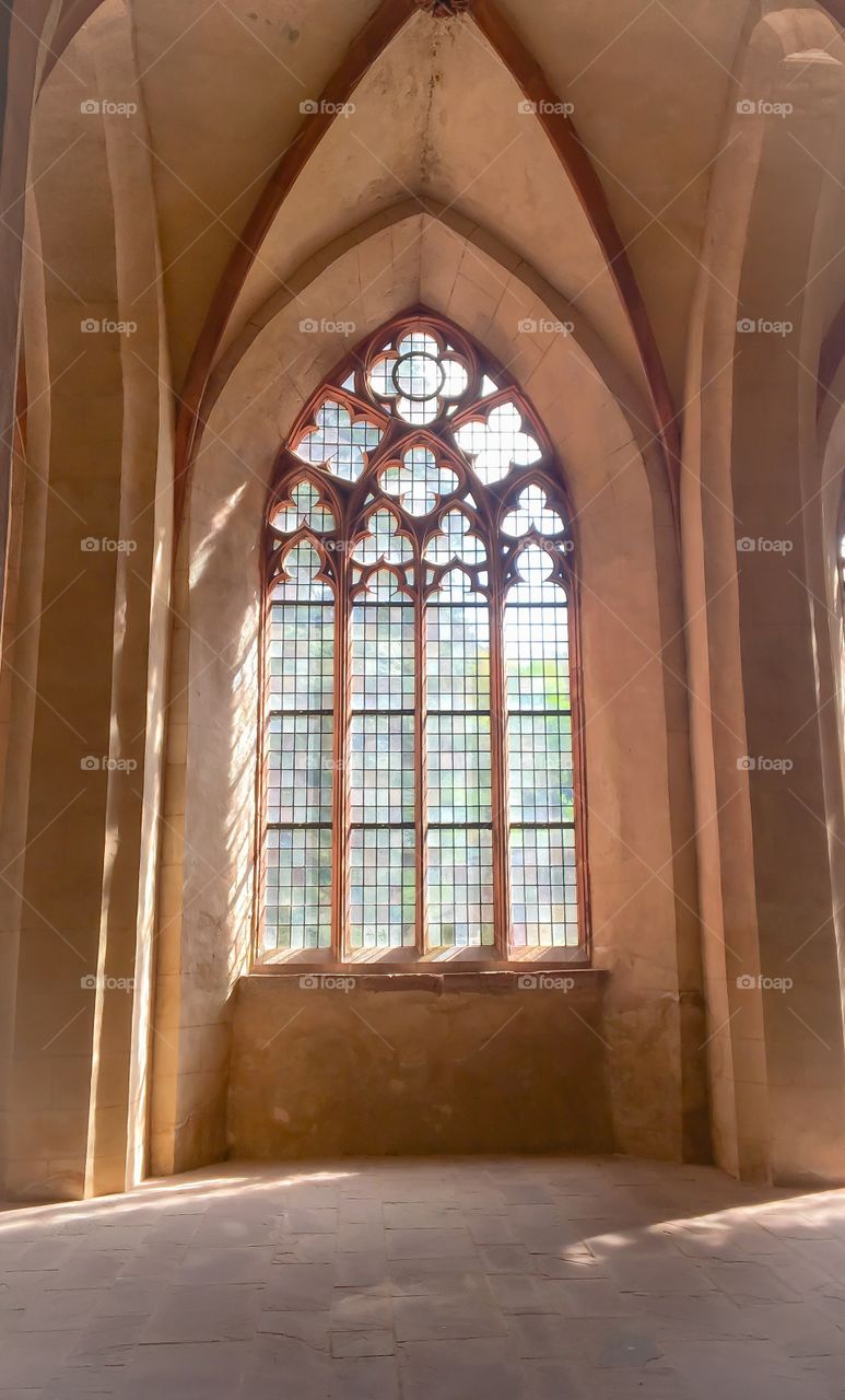 Gothic arched window  in the monastery Eberbach 