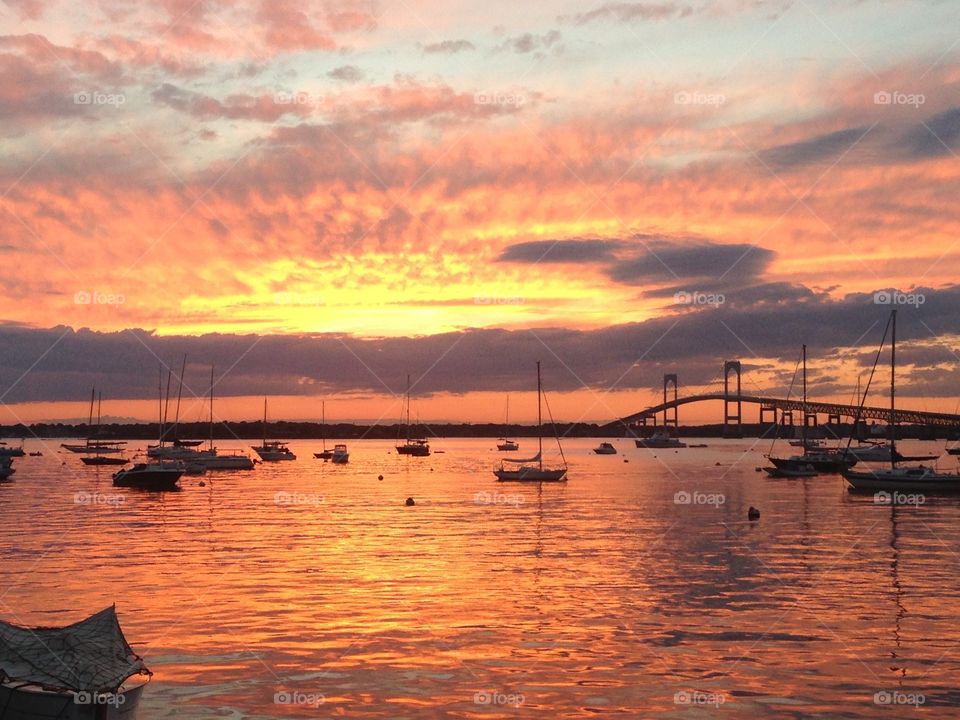 Newport Bridge at golden hour . Another pic from the sea wall