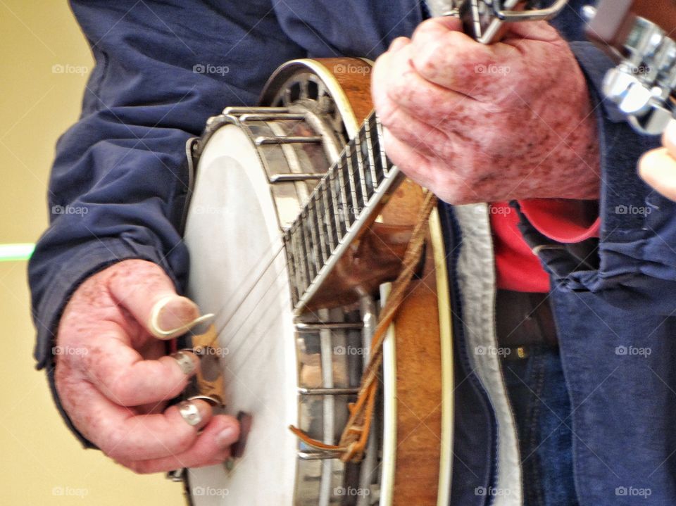 Playing The Banjo. American Folk Music Banjo Player
