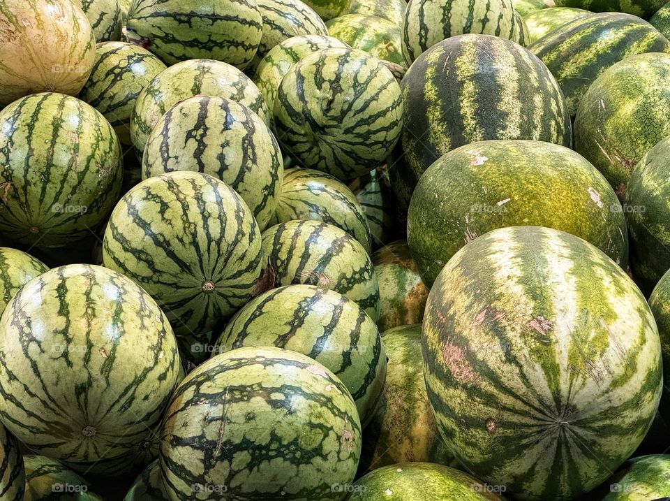 Close-up of watermelons at a fruit stand