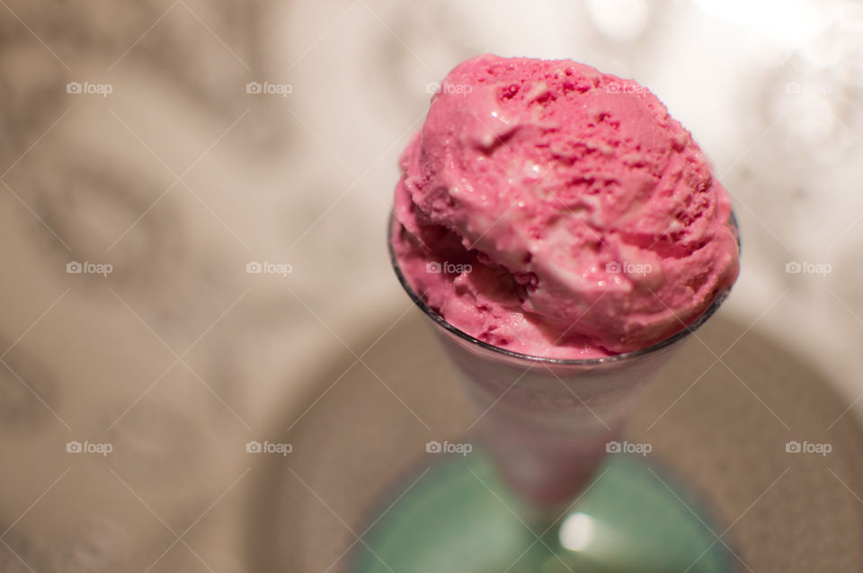 Pink ice cream closeup high angle view background sweet desserts photography 